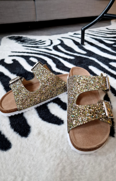 Khaki Glitter Sandals