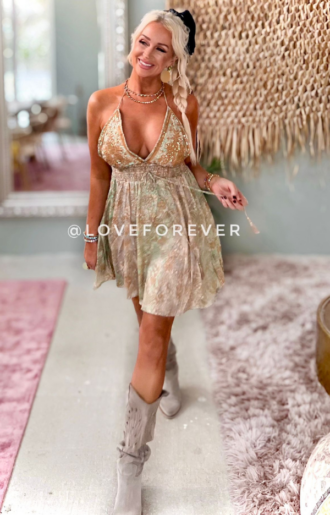 Ibiza Bohoklänning Kort Beige