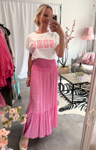 Barnie Lång Kjol Rosa Blomprint