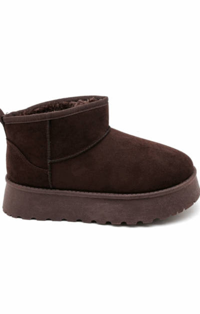Chokladbruna uggs-inspirerade skor med lurvigt foder i fuskpäls