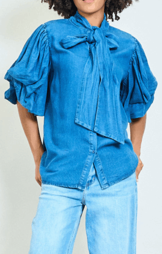 Knytblus Mörk Denim