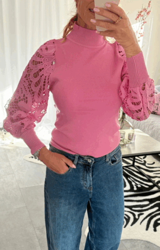 Johanna Tröja med spetsärm, Rosa