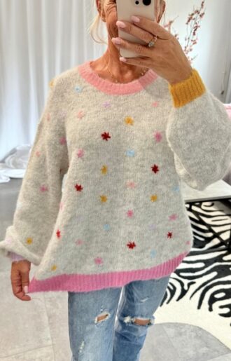 Star Pastel Stickad Tröja Grå