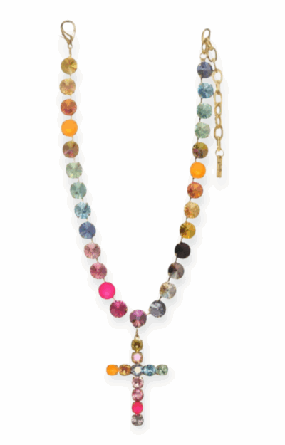 Boho luxe halsband med Swarovski-kristaller, handgjort i guldpläterad mässing, designat i New York.