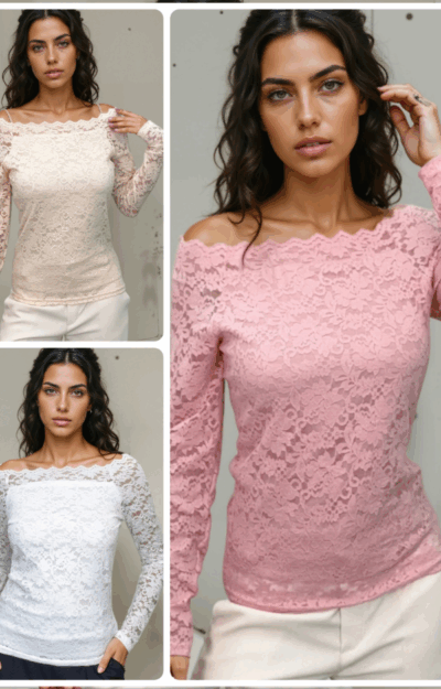 Spetstopp i stretchig spets med singoalla-ringning, fodrad framsida, finns i vit, beige och rosa för dam