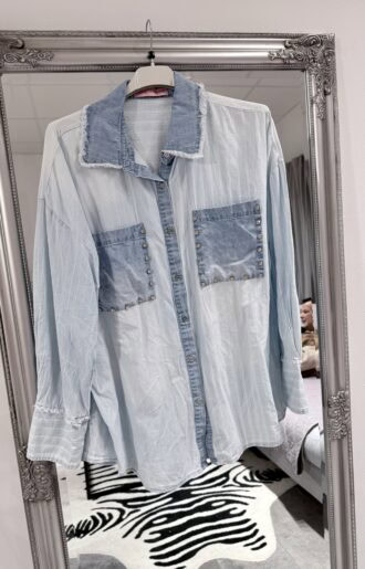 Randig Skjorta med strass och jeansdetaljer