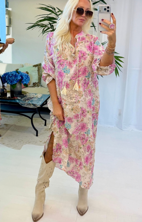 Klänning i mjuk bomull med blomprint