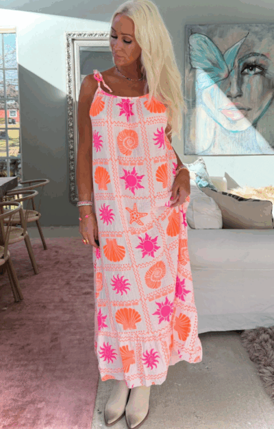 andig klänning i rosa och rött – 100% bomull, somrig och luftig