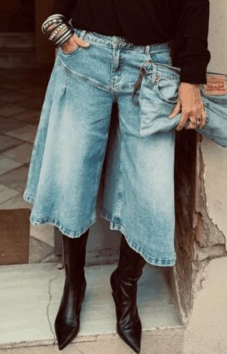 Jeansbyxkjol dam – vida bermudashorts i stretchig denim