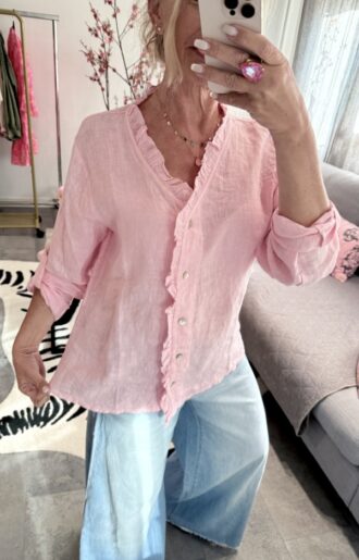 Mary Linneblus, vit, rosa, coral, ljusblå