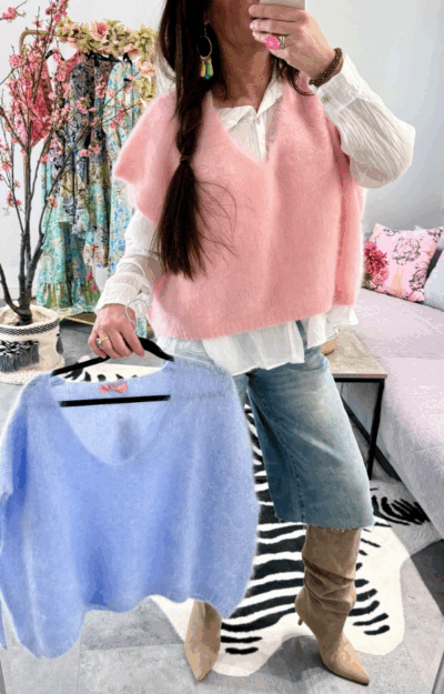lyxig mohairväst 80% kidmohair, i ljusrosa och ljusblå