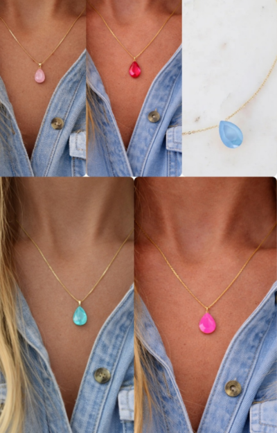 Halsband med droppformad Swarovskisten i pastellfärg och guldkedja