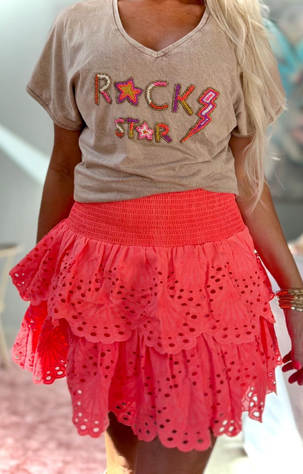 Supercool Tshirt i bomull med lyxiga pärlbroderier framtill, Rock Star broderat