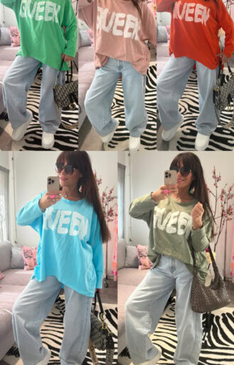 Queen oversize topp i flera färger som puderrosa, army, grön, turkos och orange, boho chic stil från Love Forever