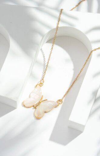 Pearl Butterfly Halsband - vit, multi