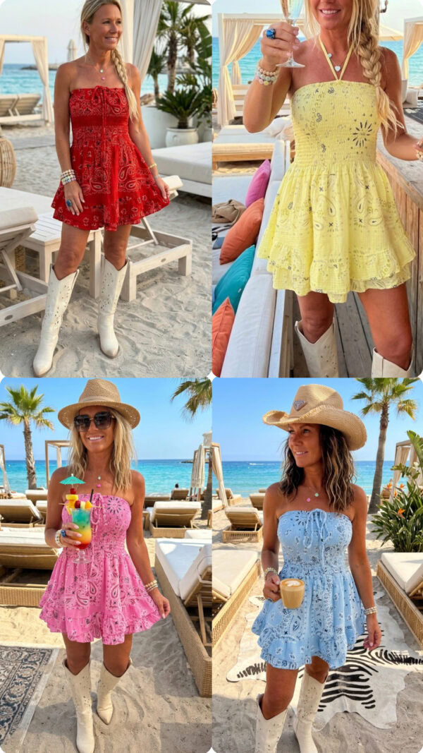 Jumpsuit dam med shorts och kjol över i färgstarkt bandanaprint, smock överdel och halterneck, boho chic stil från Love Forever
