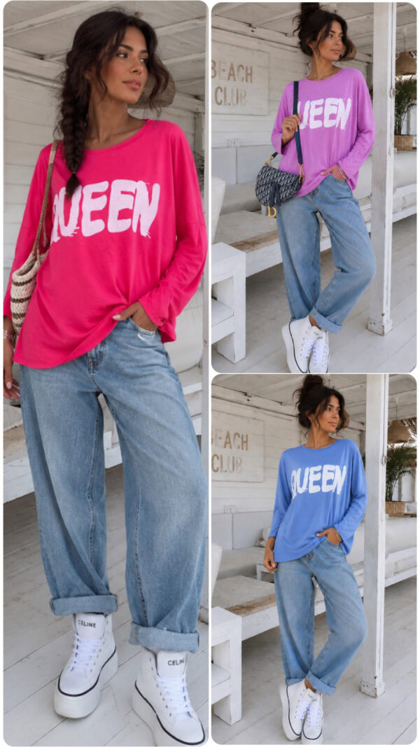 Tuff oversize topp i 100% bomull med QUEEN tryckt på bröstet.