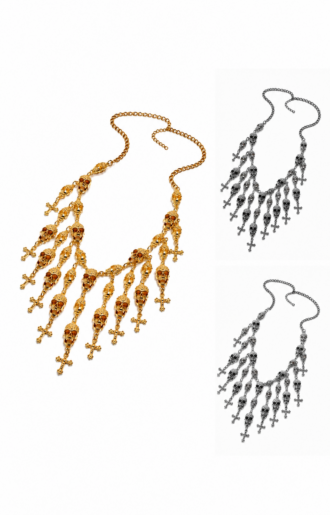 Döskallehalsband i almost black, guld och silver med justerbar längd. Trendigt statement-smycke som kombinerar boho chic och rockig stil från Love Forever. 🖤✨