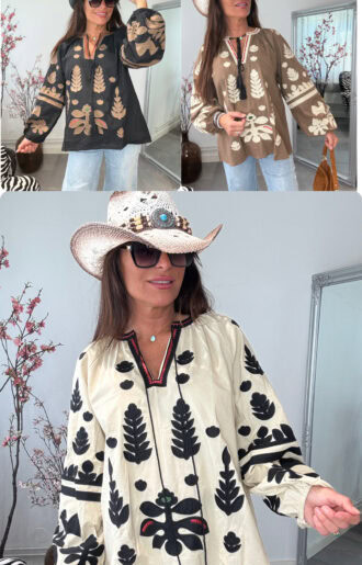 Montana Bomullsblus - beige, choco, svart