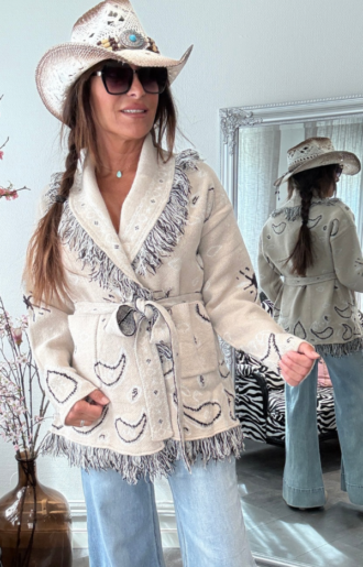 Beige westernkofta med bandanaprint & fransar | Love Forever