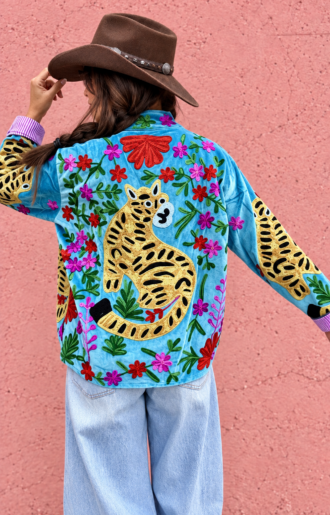 Suzani Jacka med Leo Blommor Turquoise