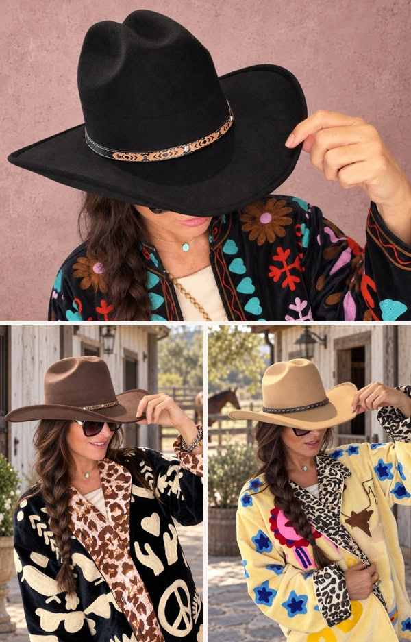 cowboyhatt i boho westernstil med dekorativt band – Love Forever