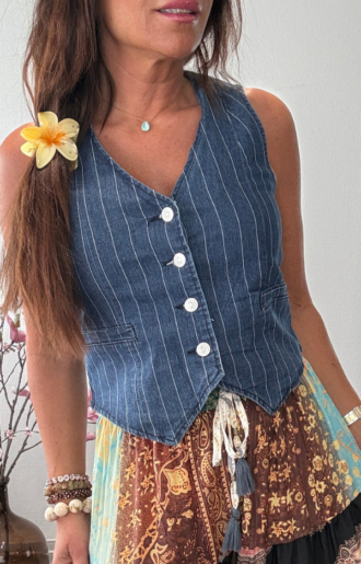 Randig Jeansväst Dam Mörk Denim | Love Forever