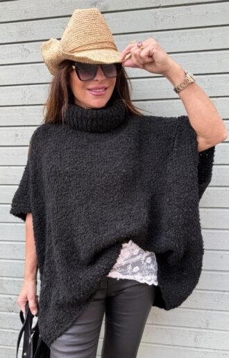 Stickad oversize väst med polo för dam – mjuk bubbelstickad väst från Love Forever