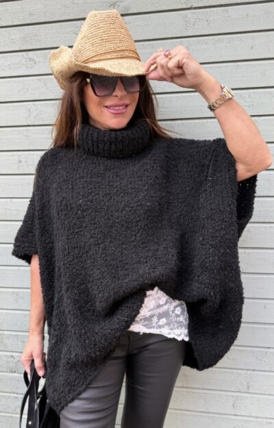 Stickad oversize väst med polo för dam – mjuk bubbelstickad väst från Love Forever