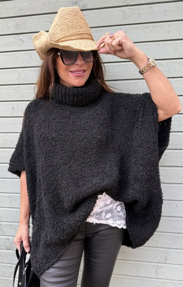 Stickad oversize väst med polo för dam – mjuk bubbelstickad väst från Love Forever