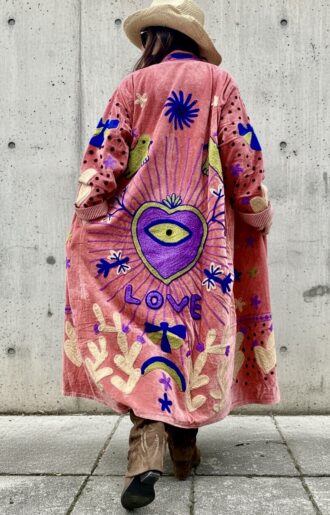 Lång Suzani-kappa LOVE Peach Orange