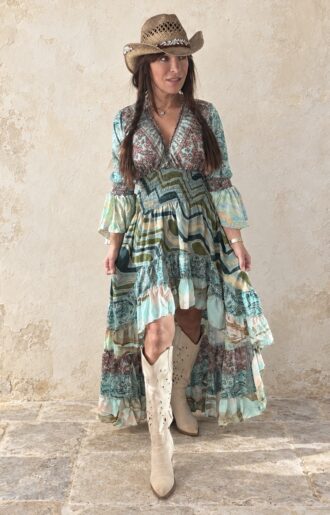 Liana Klänning High-Low Turquoise L-XL 6