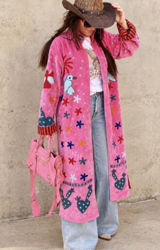 Lång Suzani-kappa PEACE Coral Pink
