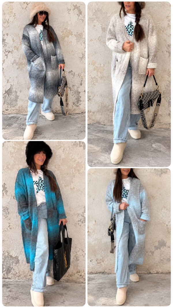 Gisela lång stickad kofta i oversize-modell från Love Forever, 105 cm lång, i mjuk stickad kvalitet.